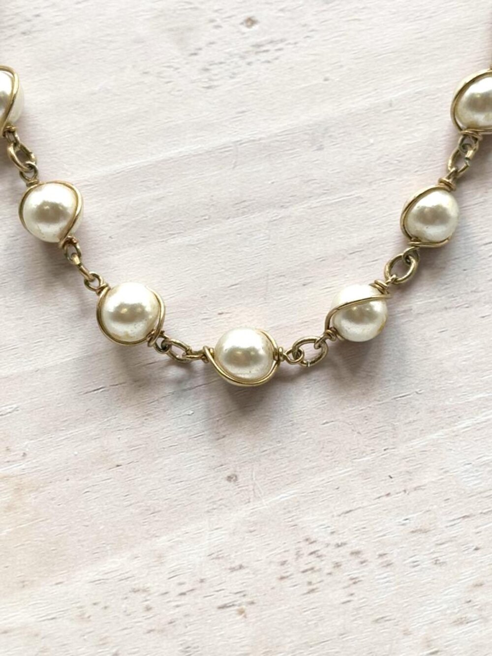 Sarah Coventry Gold-Tone Wire-Wrapped Faux Pearl Necklace